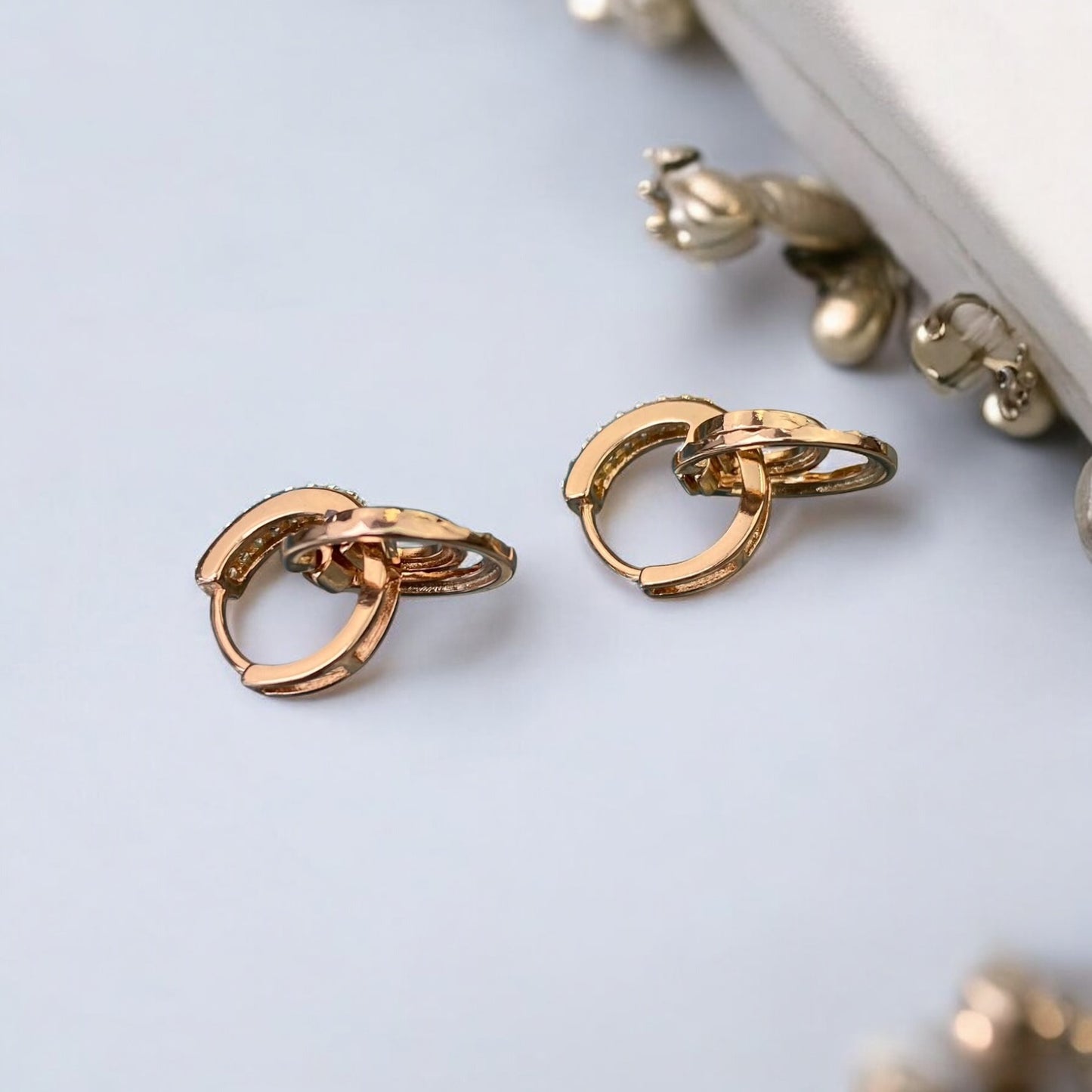 Gold Plated Stainless Steel Earrings-rings with decorative crystals