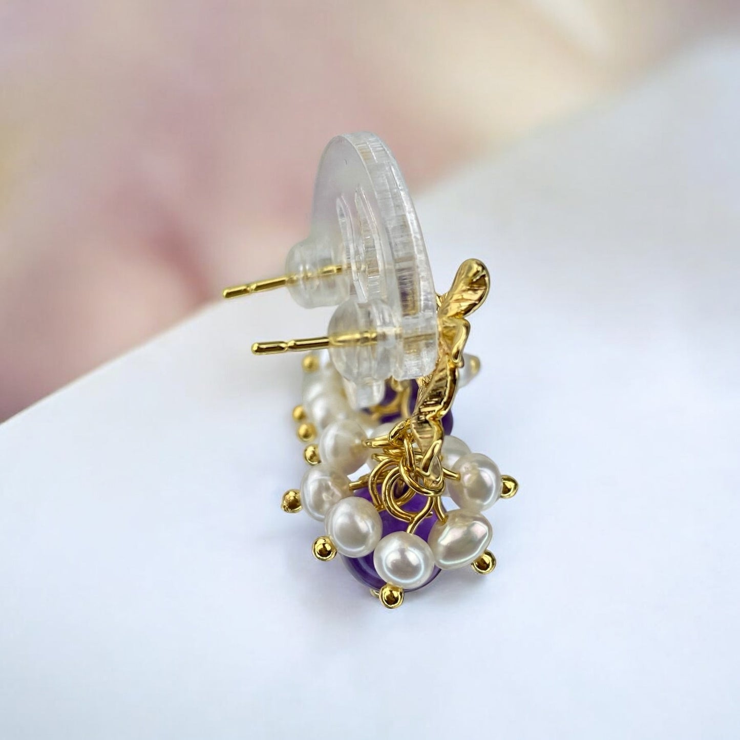 Amethyst and River pearl earrings (Amethyst, River pearls)