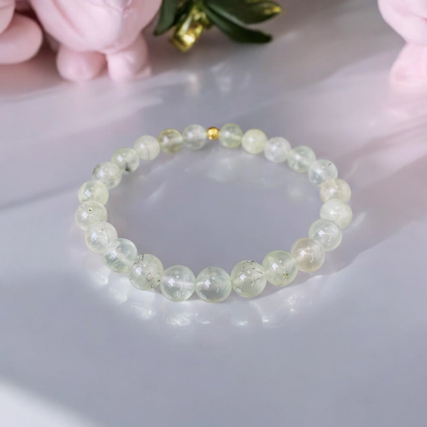 Prehnite bracelet (Prehnite, 8mm. For energy, joy and dreams come true.)
