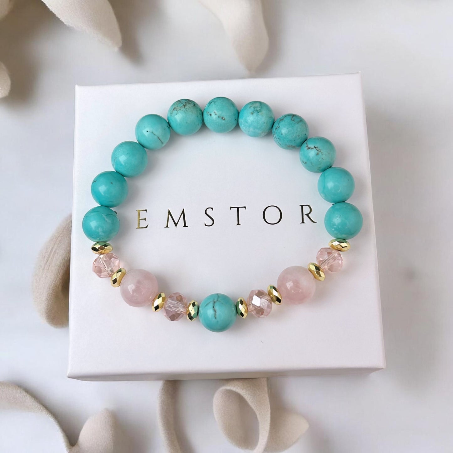 Rozā Kvarca un Magnezīta aproce (Rozā Kvarcs, Magnezīts (tonēts), 10mm)