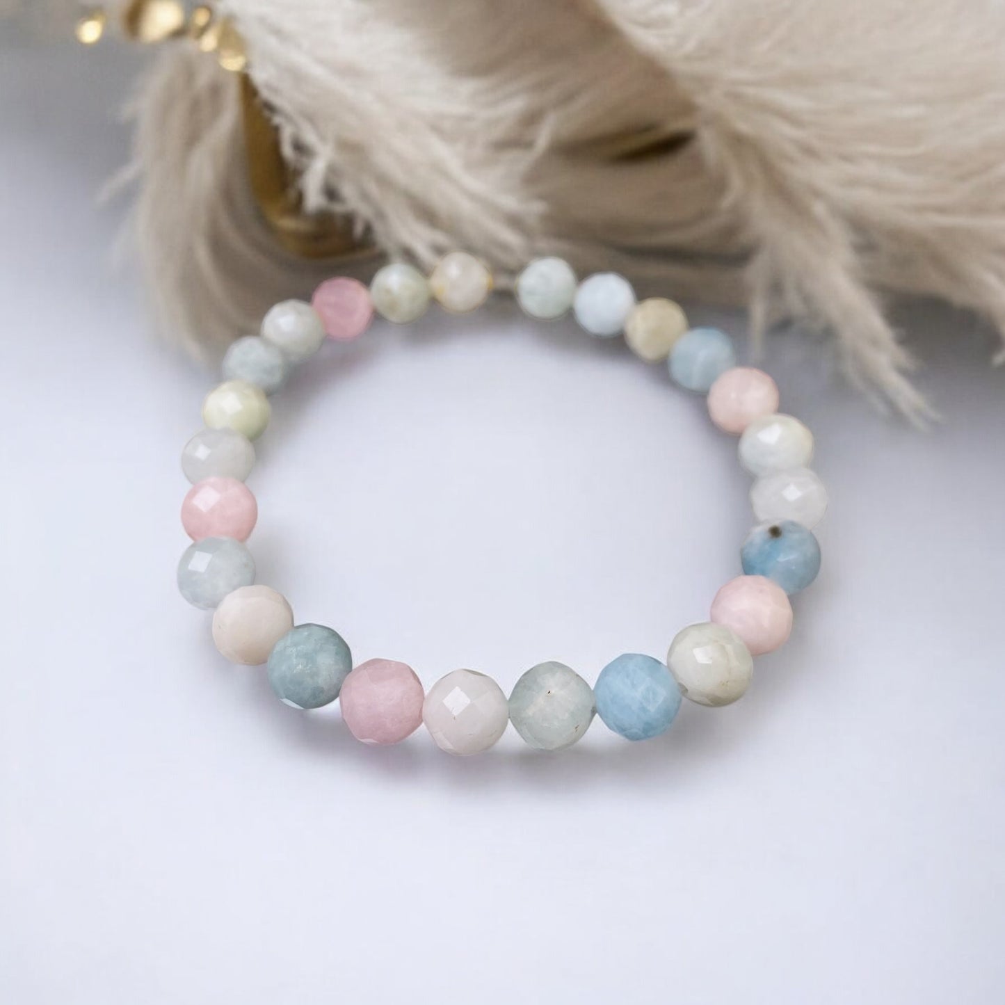 Morganīta rokassprādze (Berils, slīpēta forma, 8mm)