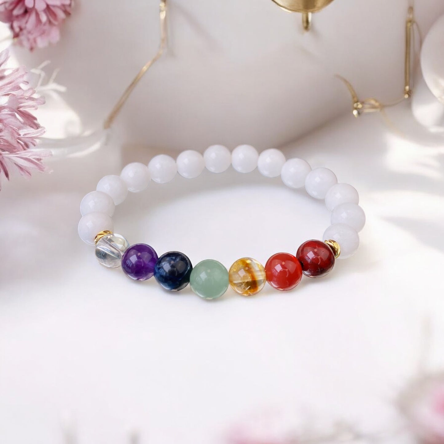 7 čakru rokassprādze ar Žadeītu (Žadeīts tonēts, 8mm)