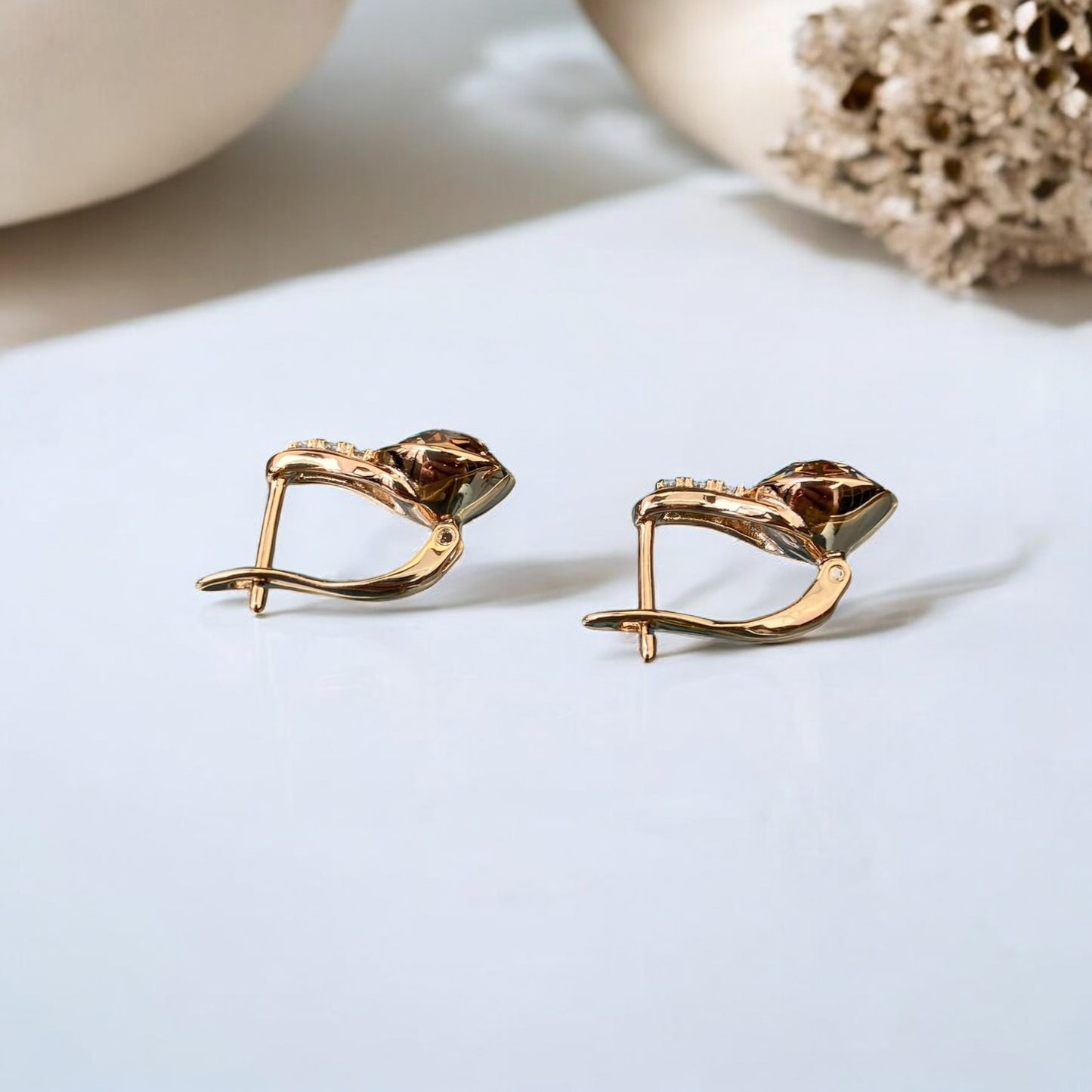 Gold Plated Stainless Steel Earrings with yellow decorative crystals