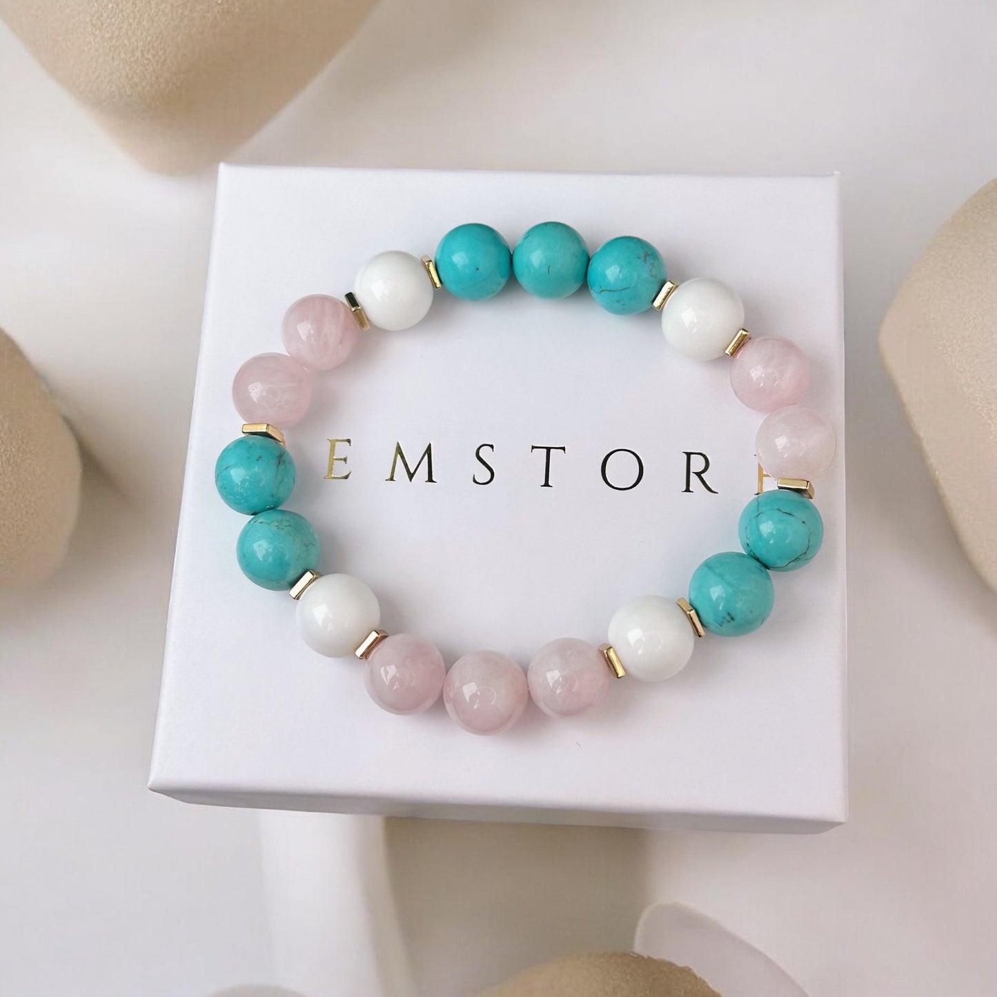 Rozā Kvarca un Magnezīta aproce (Rozā Kvarcs, Magnezīts (tonēts), 10mm)