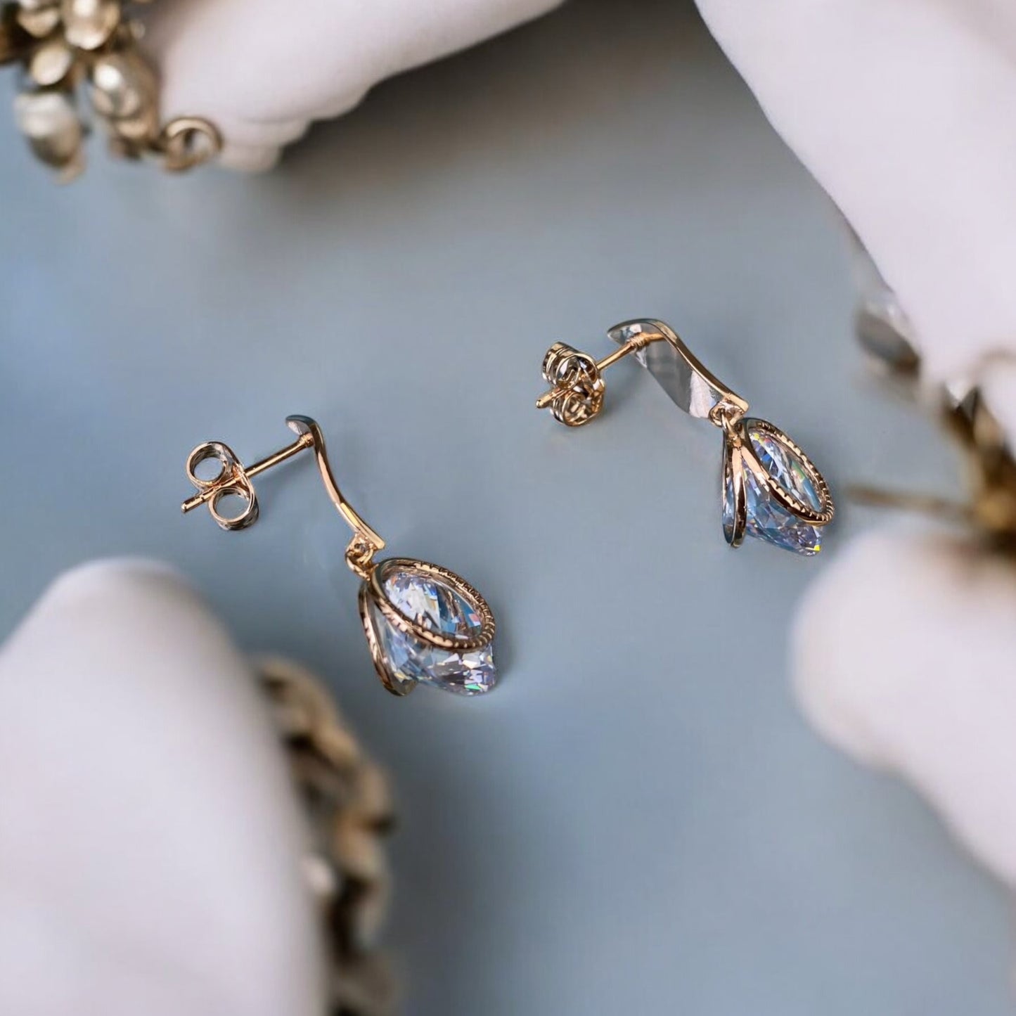 Gold Plated Stainless Steel Earrings with decorative crystal