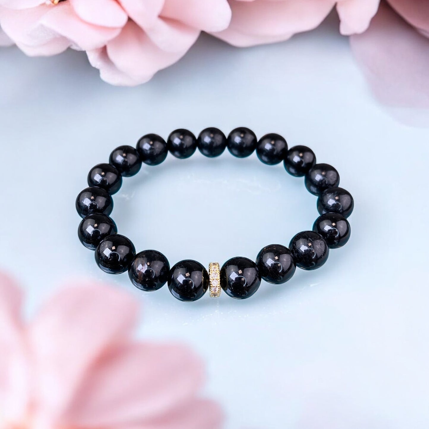 Black Tourmaline bracelet (Black Tourmaline/Schorl, 10mm. For protection, money and success.)
