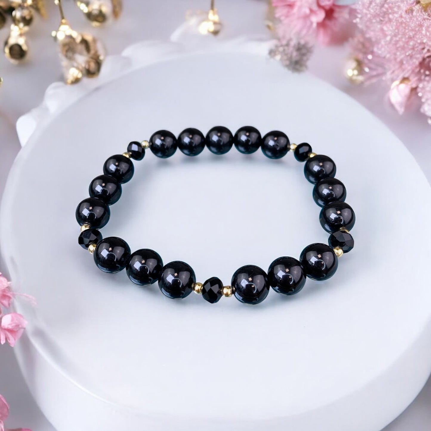 Black Tourmaline bracelet (Black Tourmaline/Schorl, 8mm. For protection, money and success.)