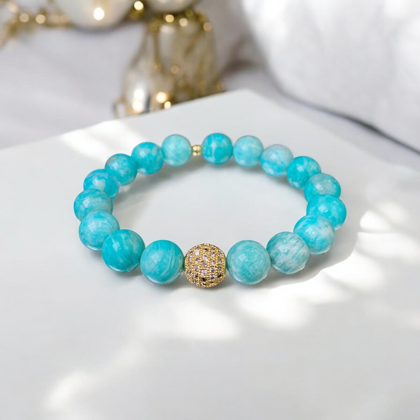 Amazonīta rokassprādze (Amazonīts, 10mm. Mieram, pašapziņai un sapņu piepildīšanai.)