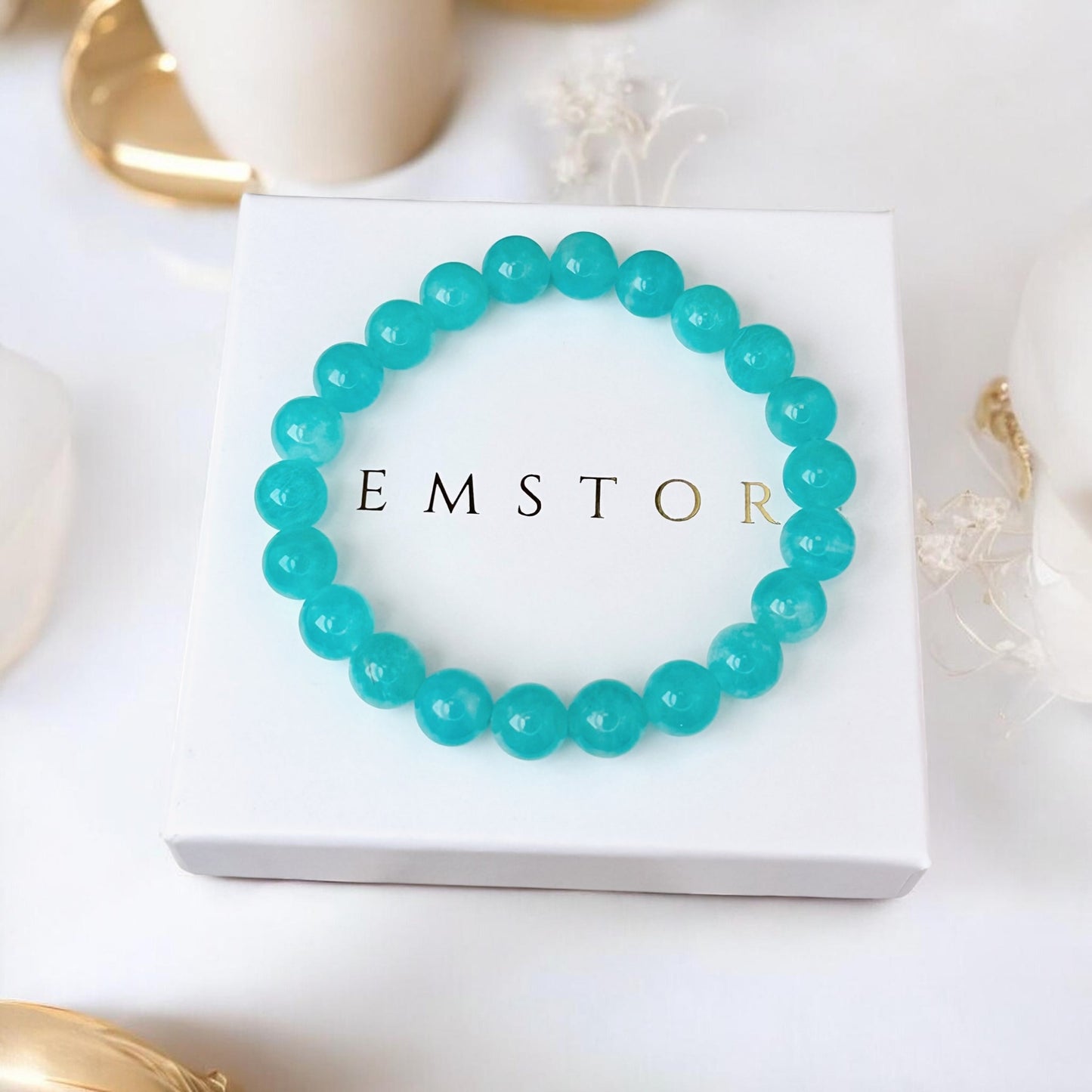 Amazonīta rokassprādze (Amazonīts, 8mm. Mieram, pašapziņai un sapņu piepildīšanai.)