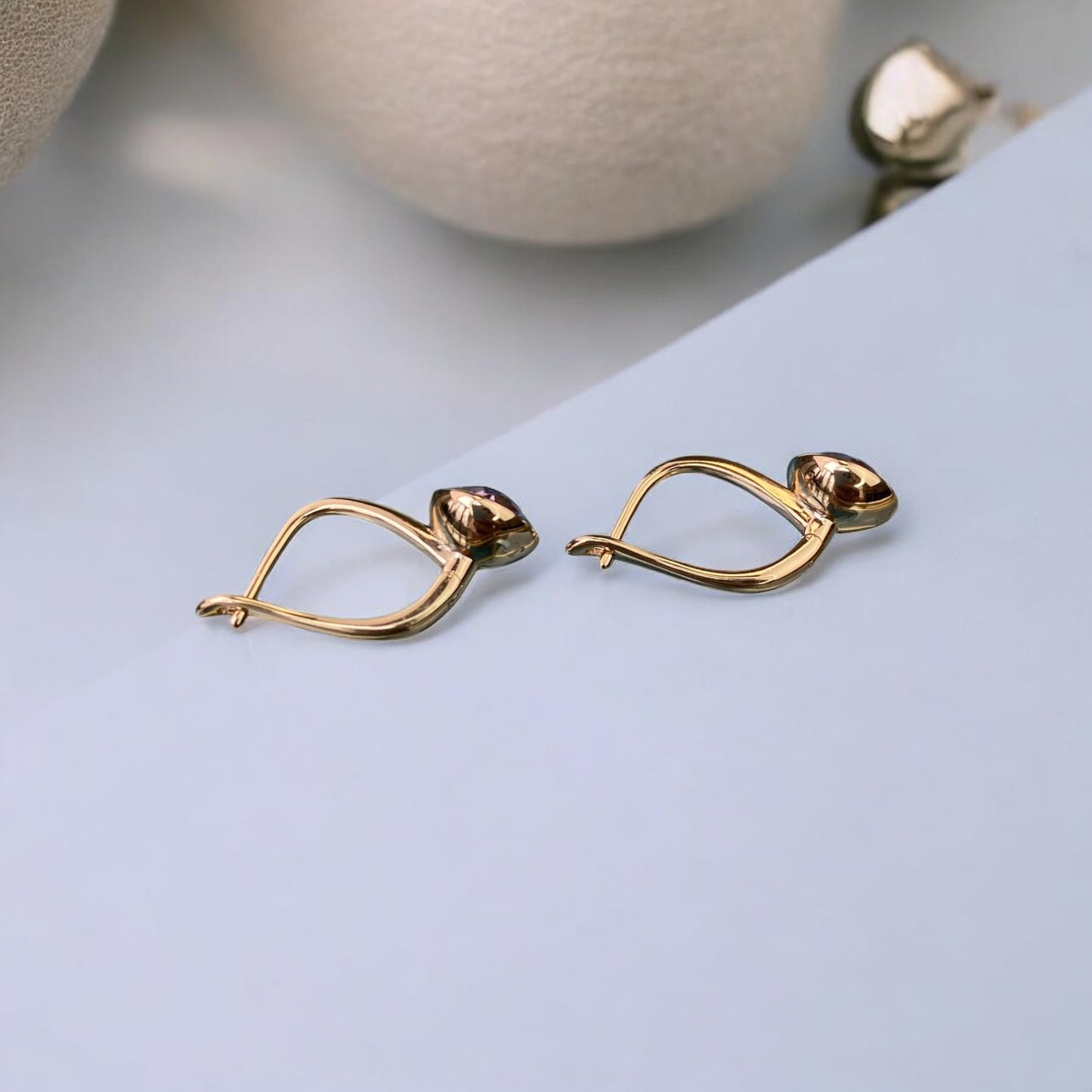 Gold Plated Stainless Steel Earrings with pale pink decorative crystal