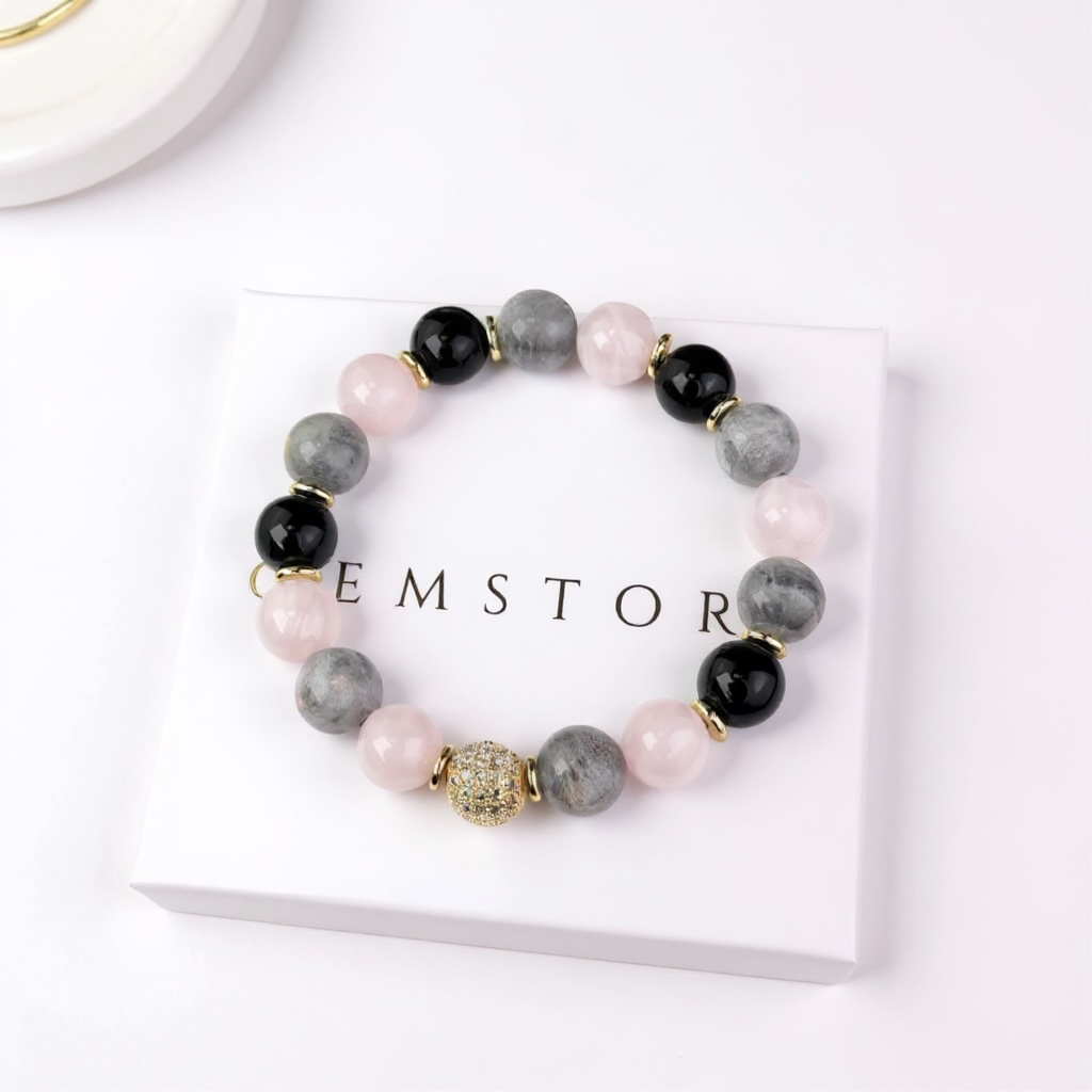 Rozā Kvarca, Ahāta un Labradorīta aproce (10mm)