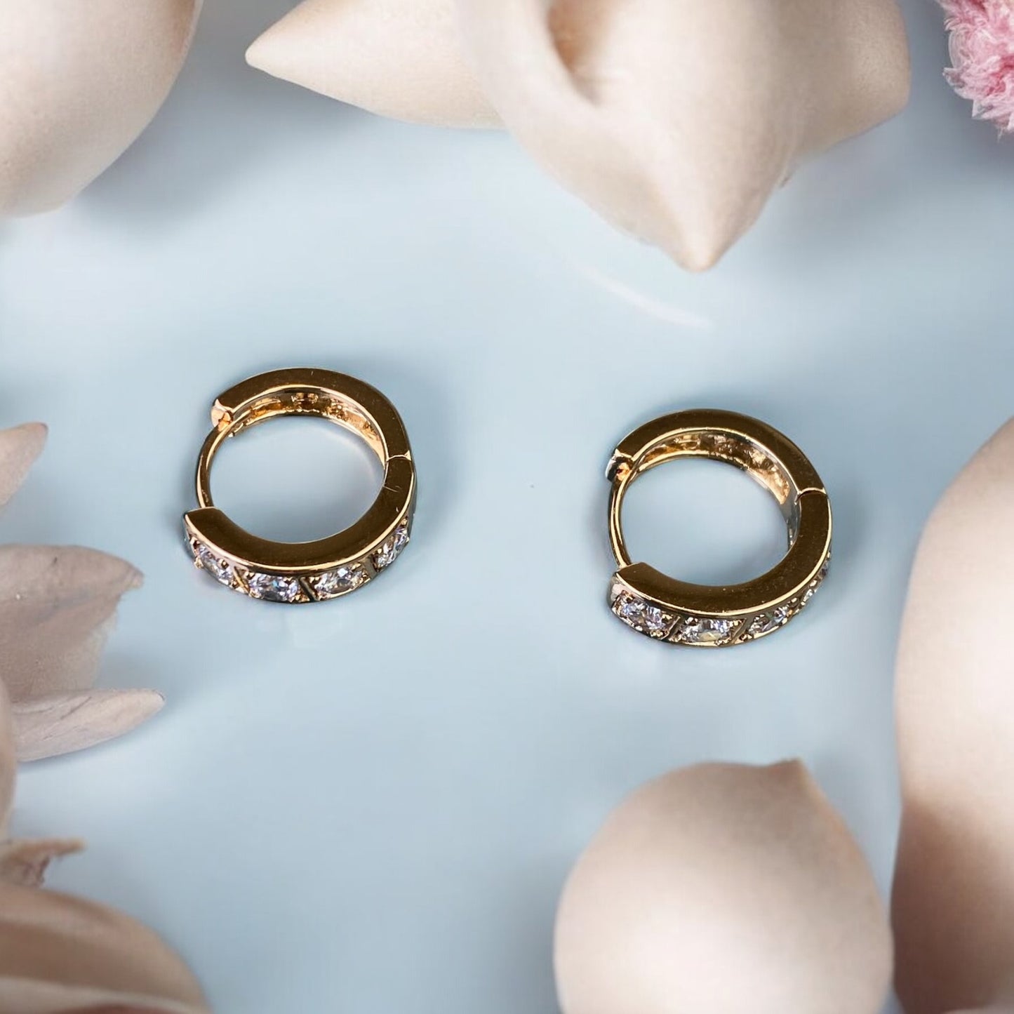 Gold Plated Stainless Steel Earrings-rings with decorative crystals