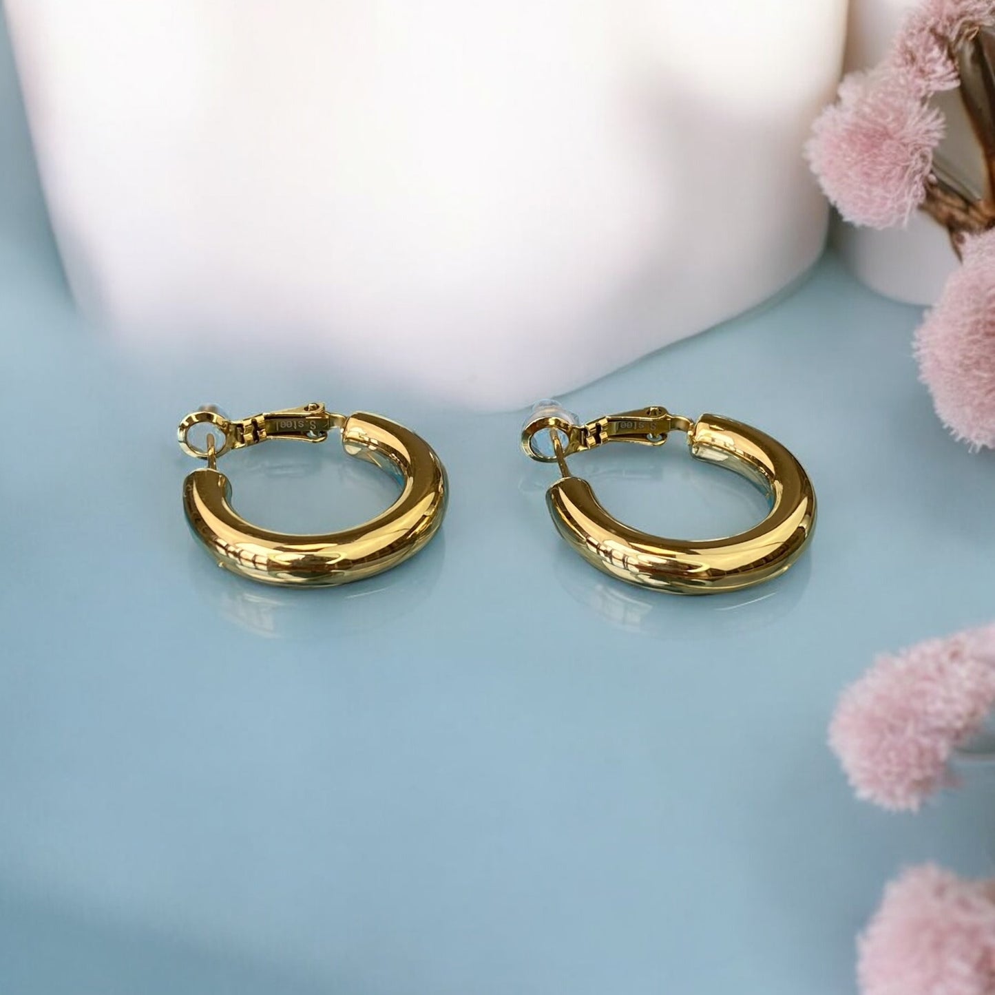 Gold plated stainless steel earings rings