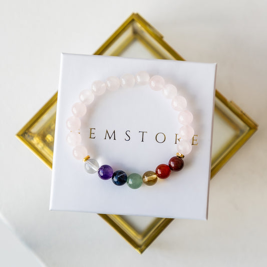 7 Chakra bracelet with Rose Quartz (Rose Quartz,8mm)