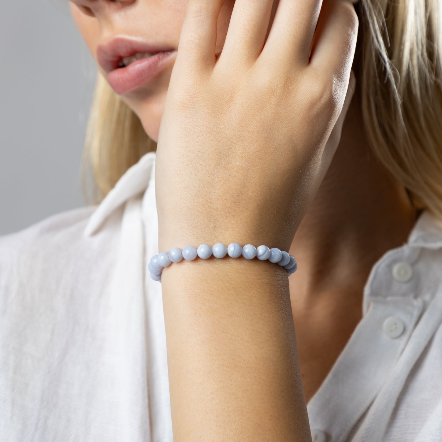 Blue Lace Agate bracelet(Agate, 6mm. For success, health and harmony.)