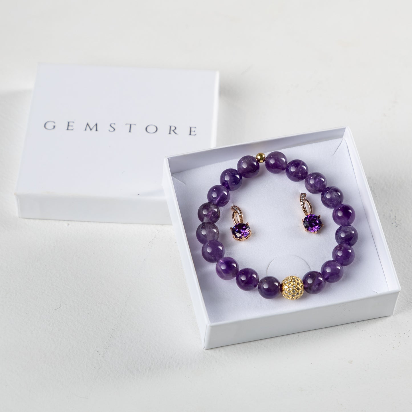 Amethyst bracelet set with decorative crystals earrings
