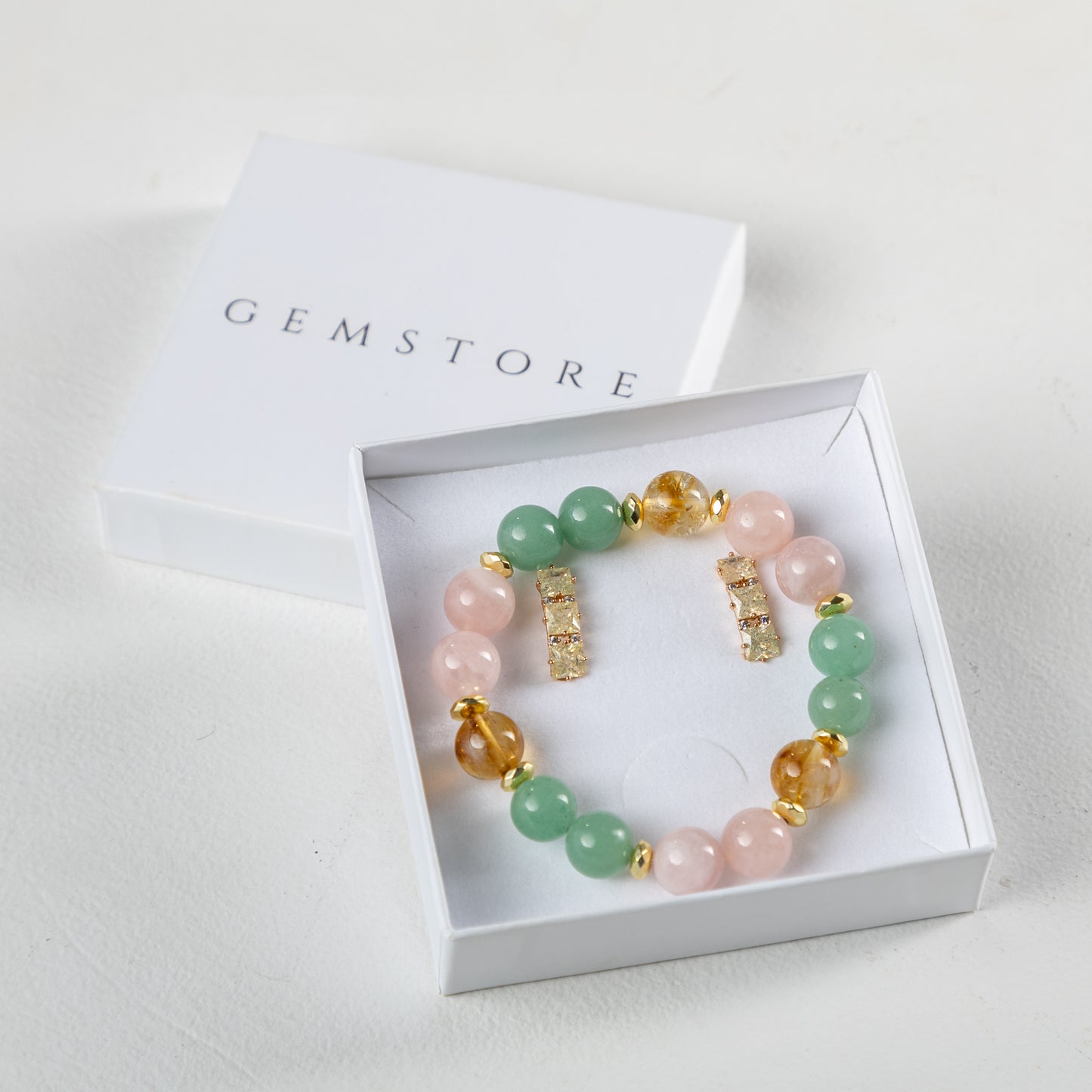 Madagascar Rose Quartz  with Aventurine and Citrine bracelet  set with decorative crystals earrings