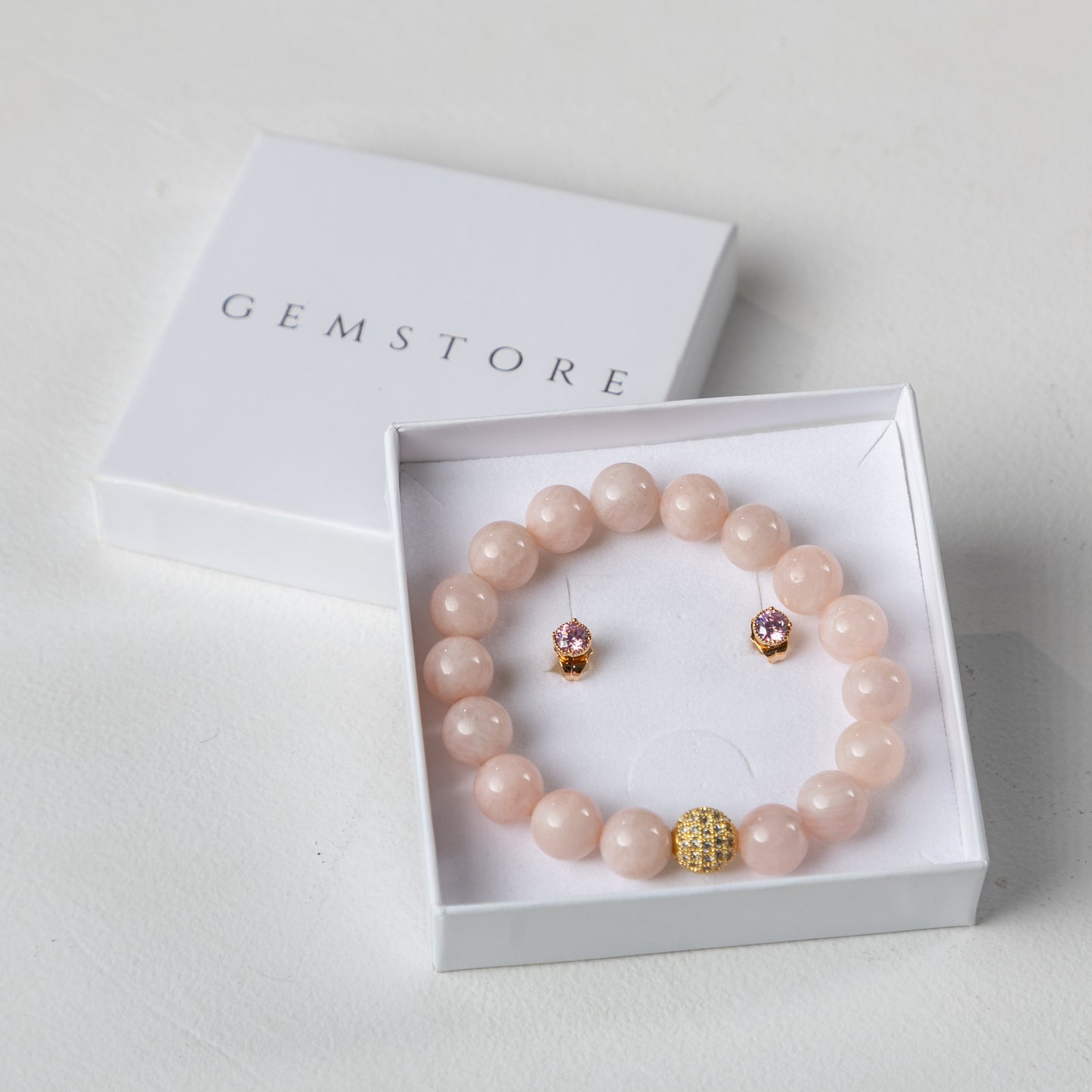 Madagascar Rose Quartz bracelet set with decorative crystals earrings