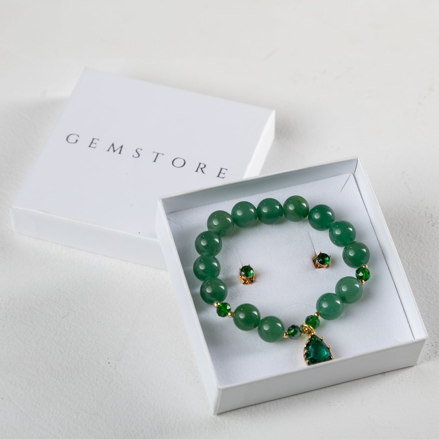 Aventurine bracelet set with decorative crystals earrings