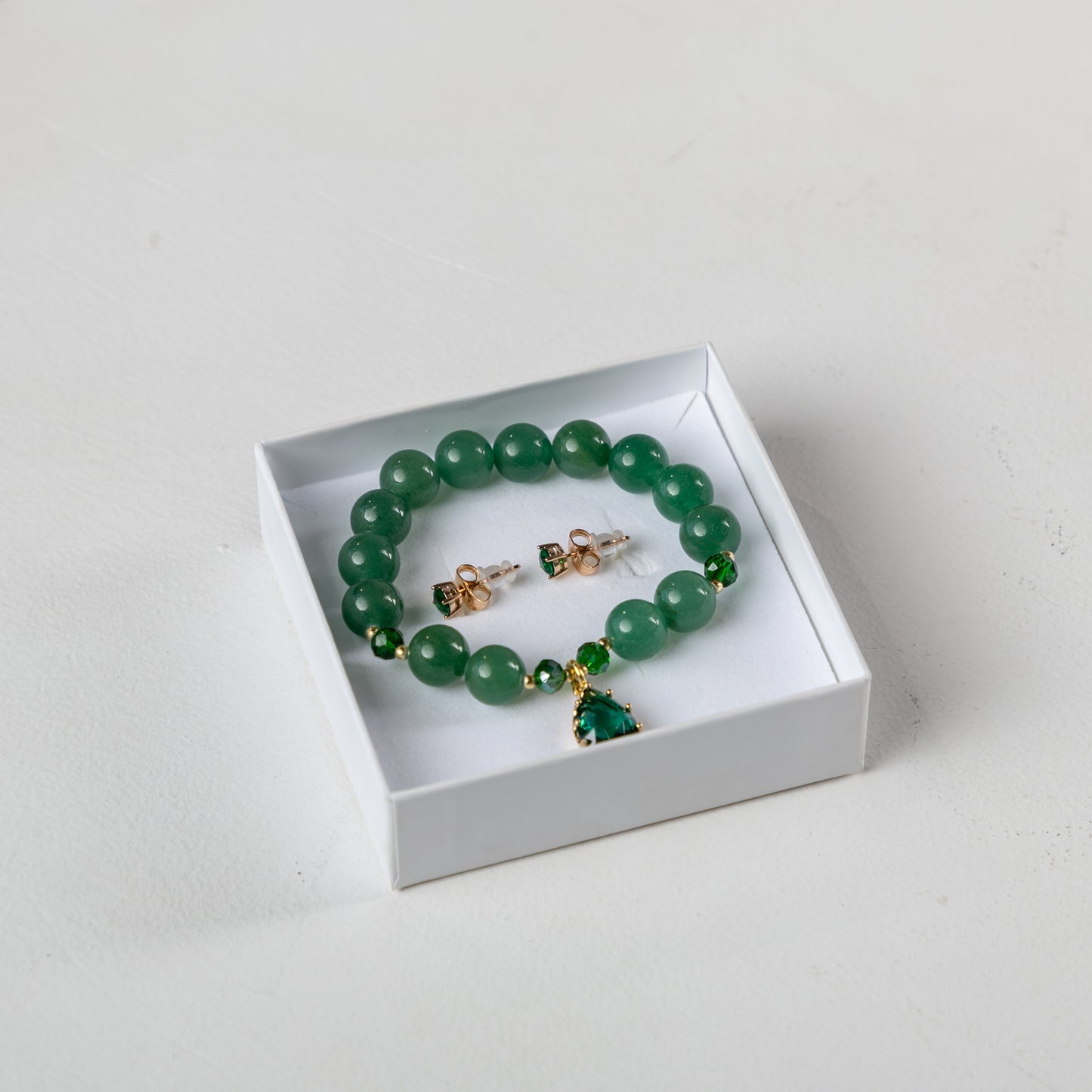 Aventurine bracelet set with decorative crystals earrings