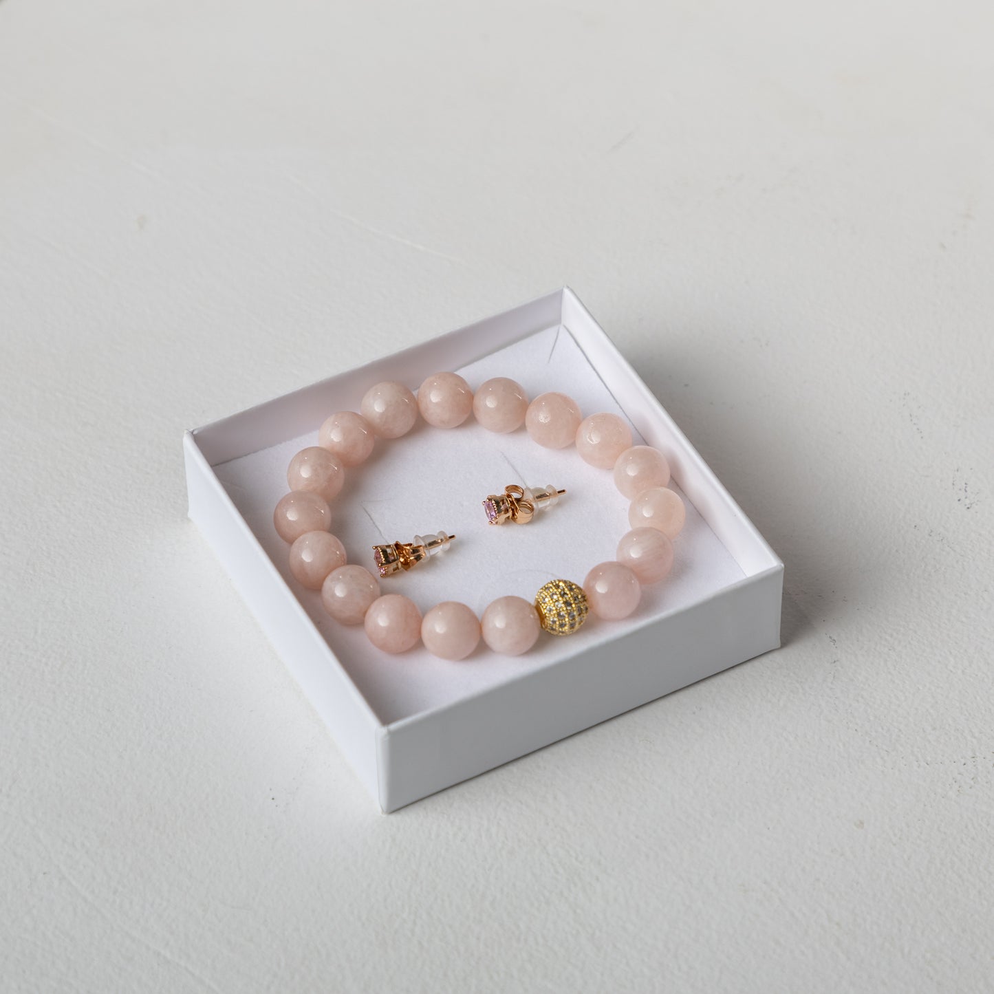 Madagascar Rose Quartz bracelet set with decorative crystals earrings