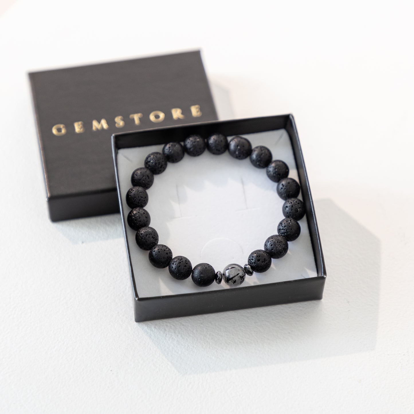 Men's bracelet Lava with Tourmalinated Quartz