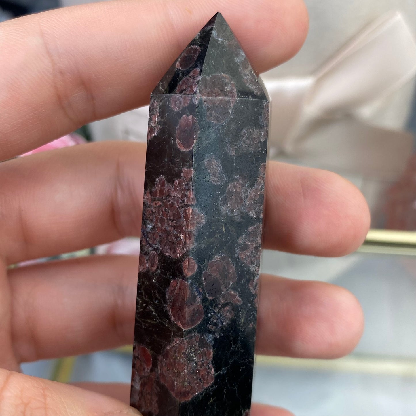 Garnet in Astrophyllite (Tower 9x2.2 cm)