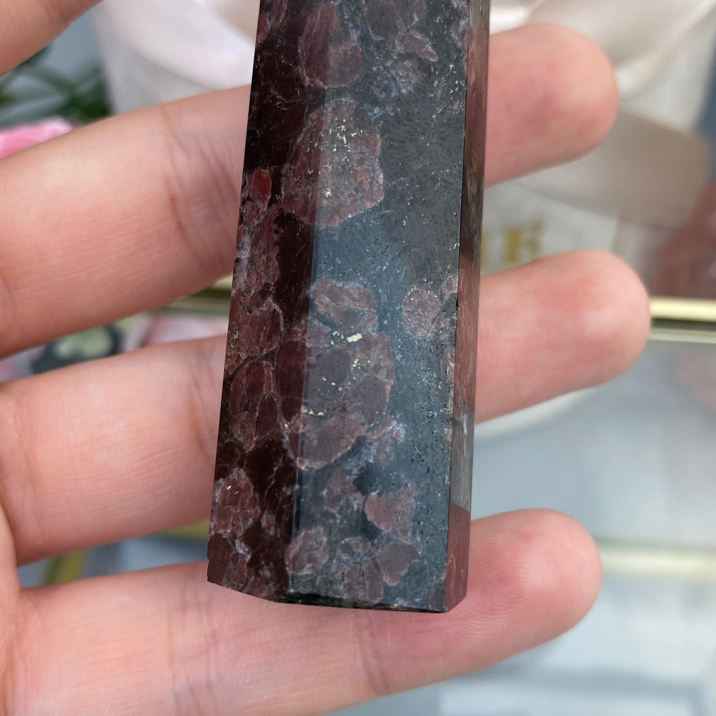 Garnet in Astrophyllite (Tower 9x2.2 cm)