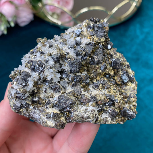 Natural raw Pyrite, Galena, Sphalerite and Clear Quartz 269g.