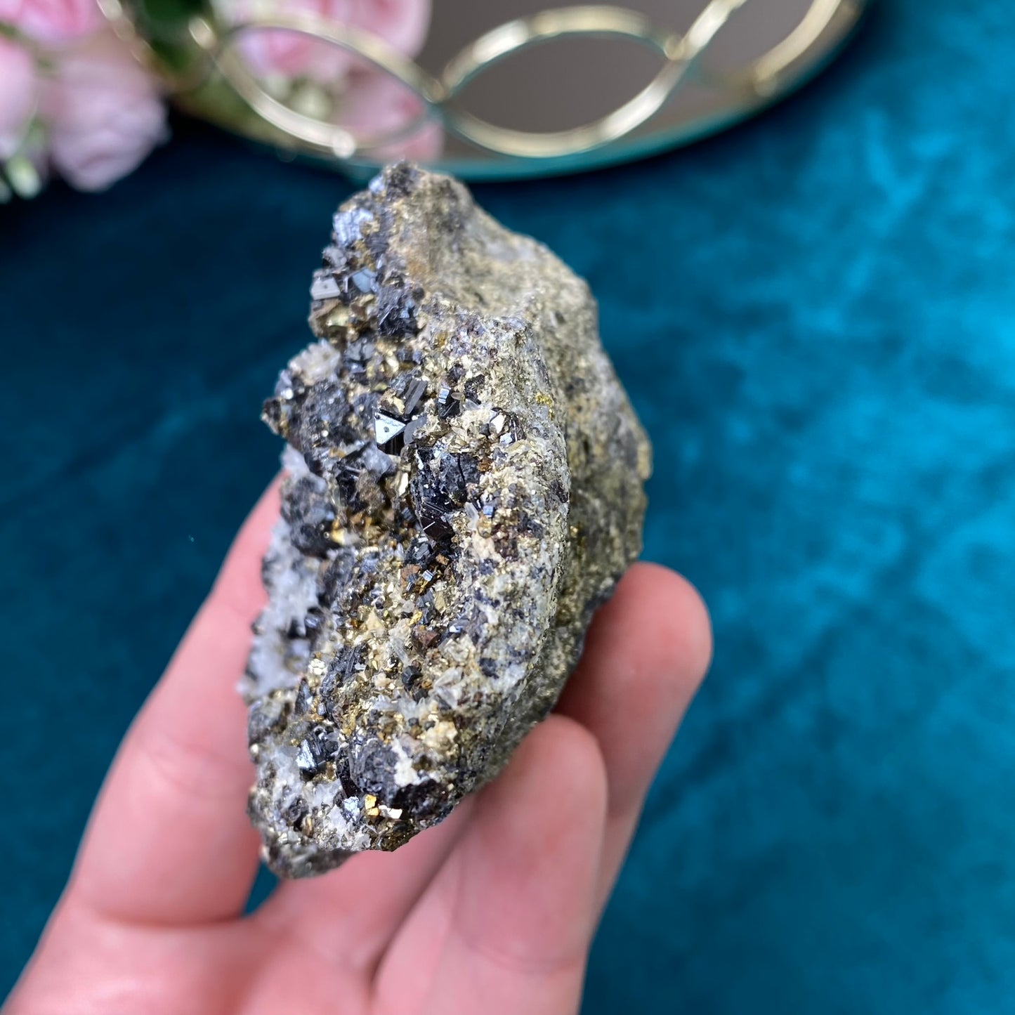 Natural raw Pyrite, Galena, Sphalerite and Clear Quartz 269g.