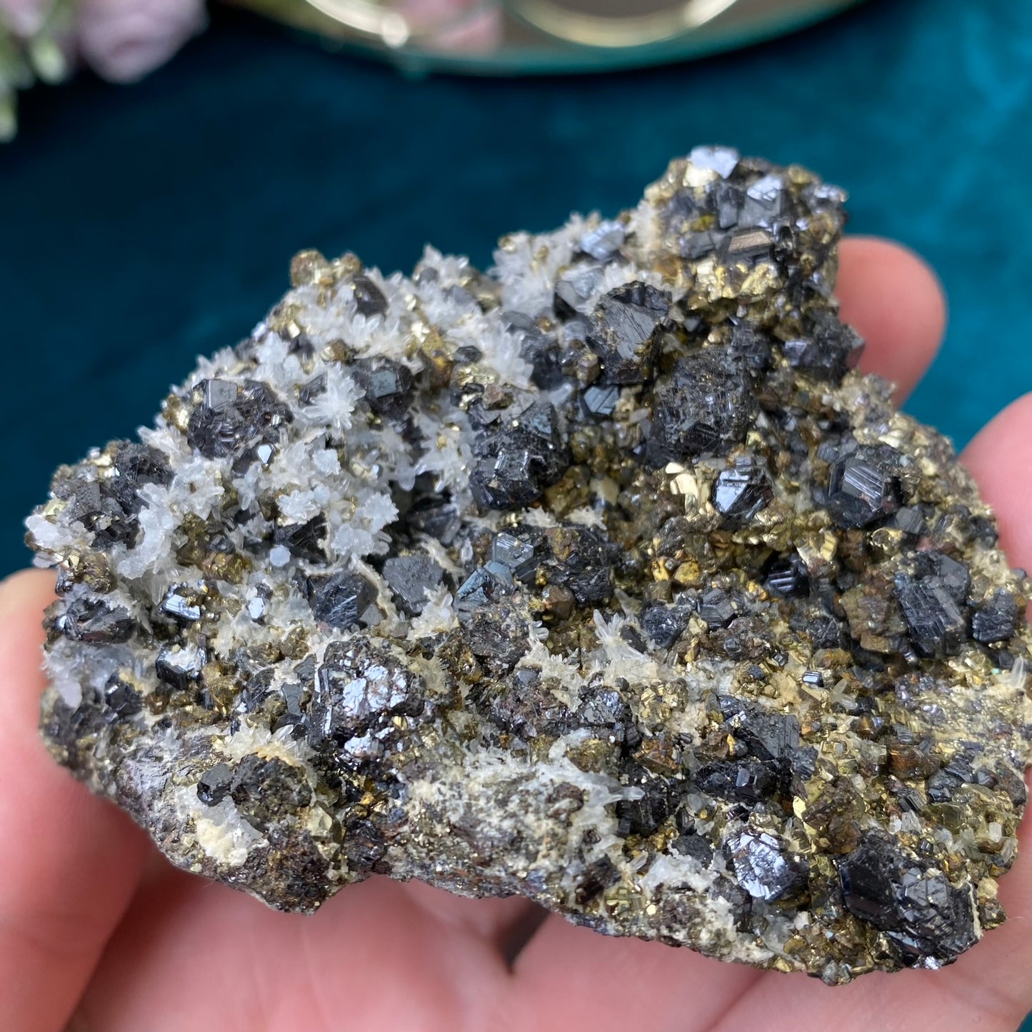 Natural raw Pyrite, Galena, Sphalerite and Clear Quartz 269g.