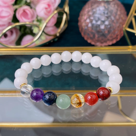 7 Chakra bracelet with Jadeite (Jadeite tinted,8mm)