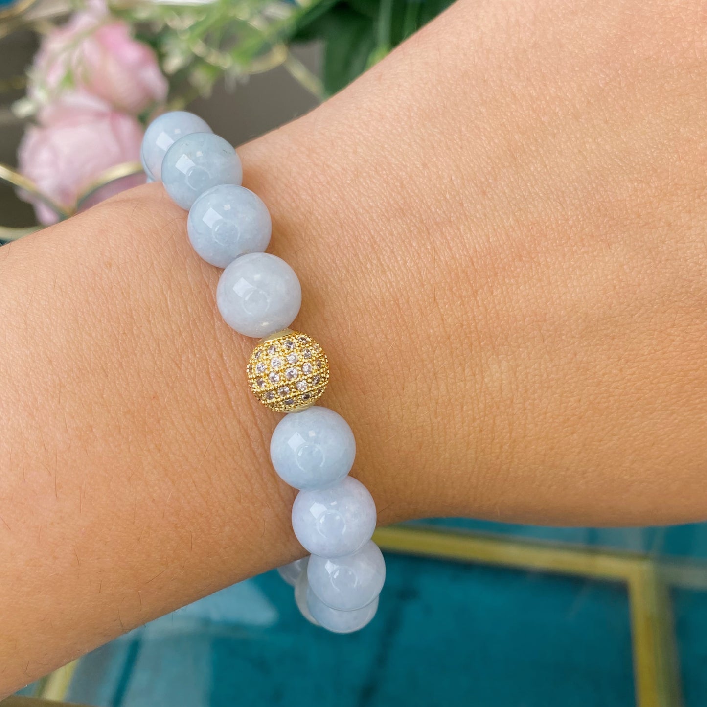 Aquamarine bracelet(Aquamarine 10mm. For courage, stability and self-confidence.)