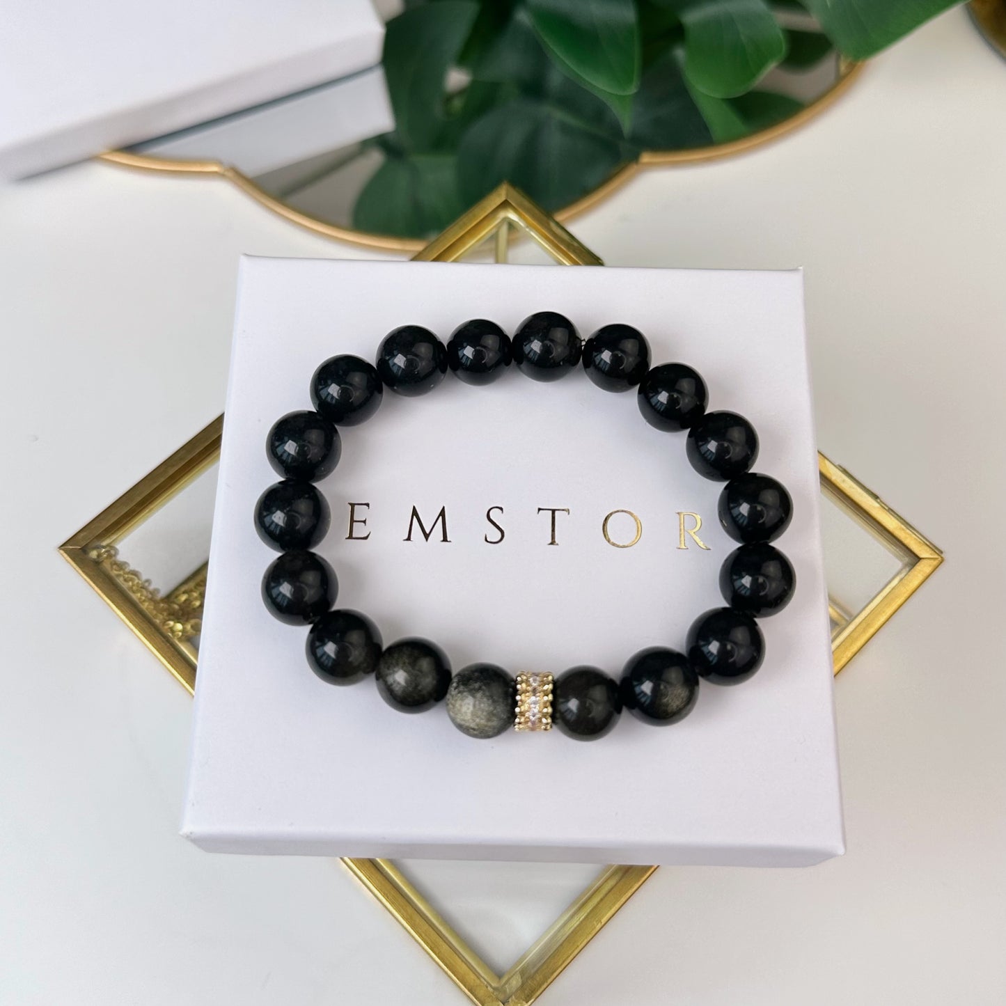 Zelta spīduma Obsidiāna rokassprādze (Obsidiāns, 10mm. Drosmei, radošumam un balansam.)
