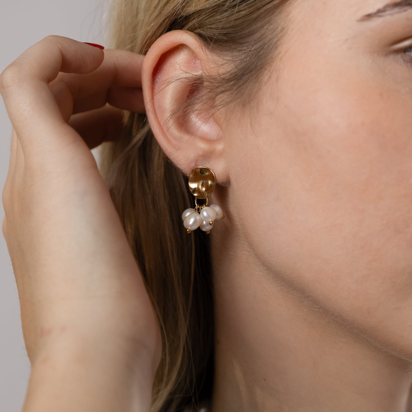 Gold Plated Stainless Steel Earrings with River Pearls