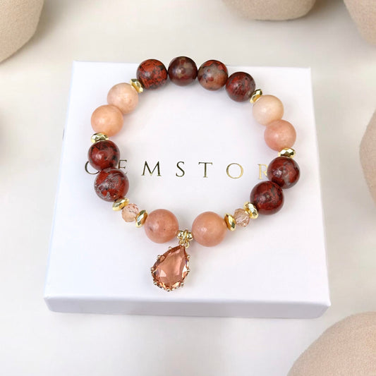 Sarkanās Jašmas un Rozā Avanturīna rokassprādze (Jašma, Avanturīns, 10mm. Aizsardzībai, drosmei un mīlestībai.)