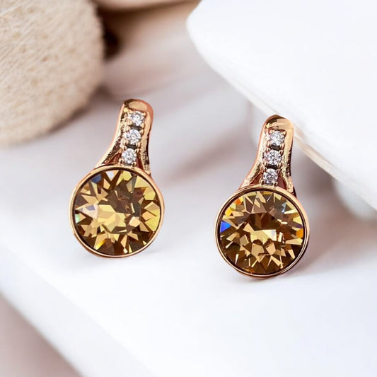 Gold Plated Stainless Steel Earrings with yellow decorative crystals
