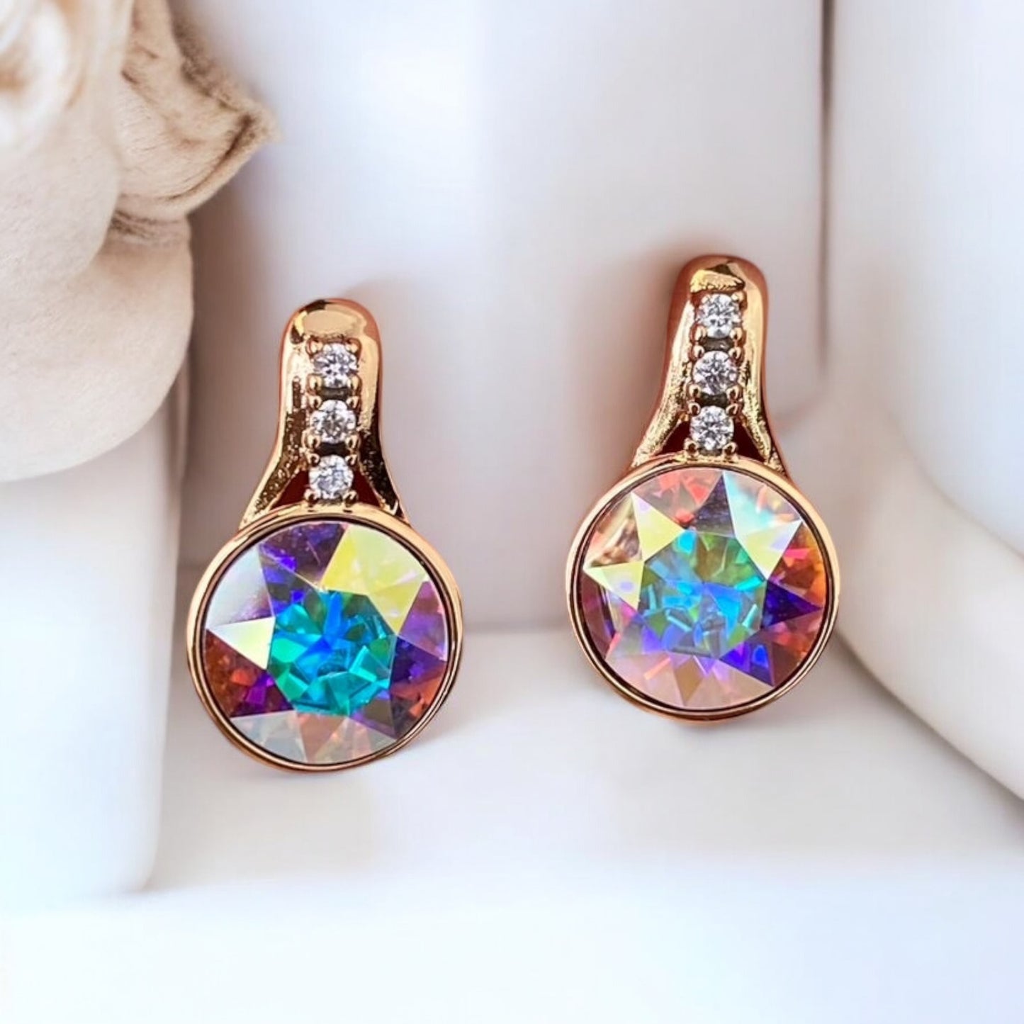 Gold Plated Stainless Steel Earrings with  decorative crystals