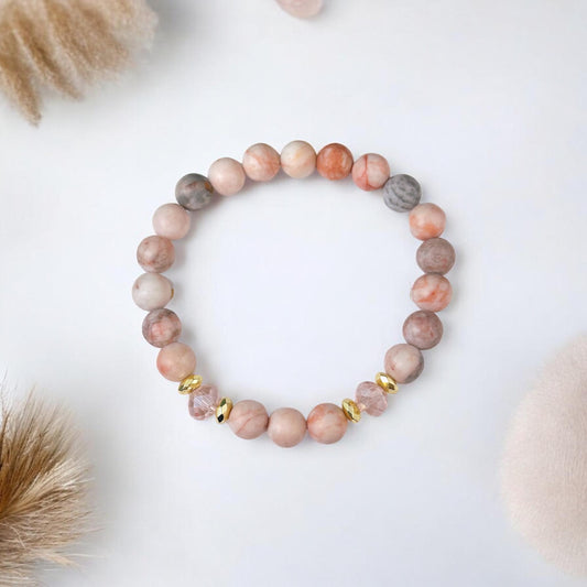 Zebras Jašma aproce ar rozā kristāliem  ( Jašma 8mm)