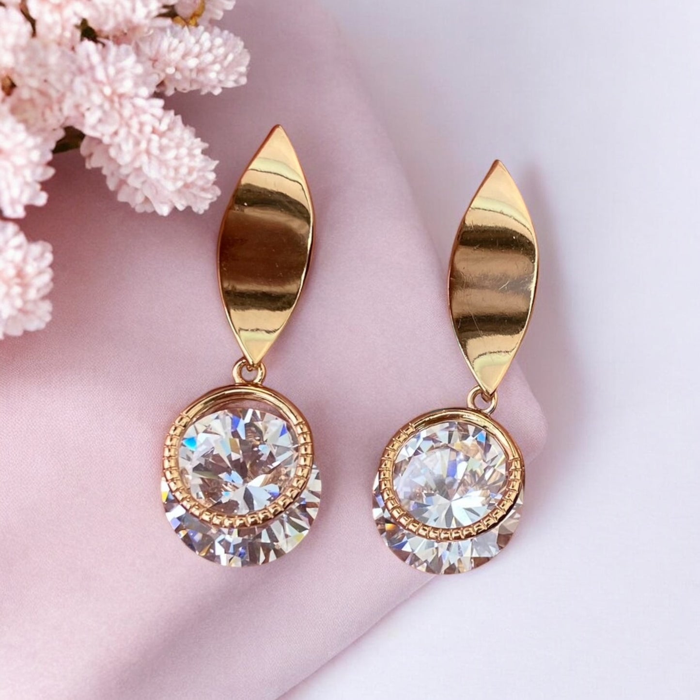 Gold Plated Stainless Steel Earrings with decorative crystal