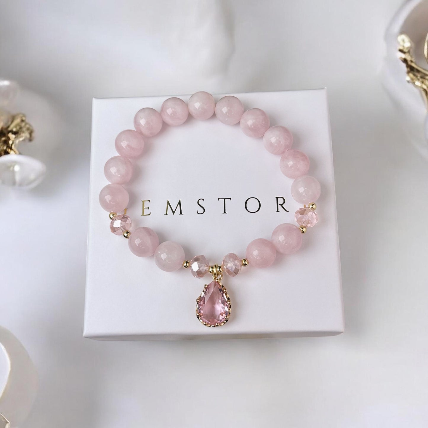 Rozā Kvarca aproce ar piekariņu  (Rozā Kvarcs, 10mm)