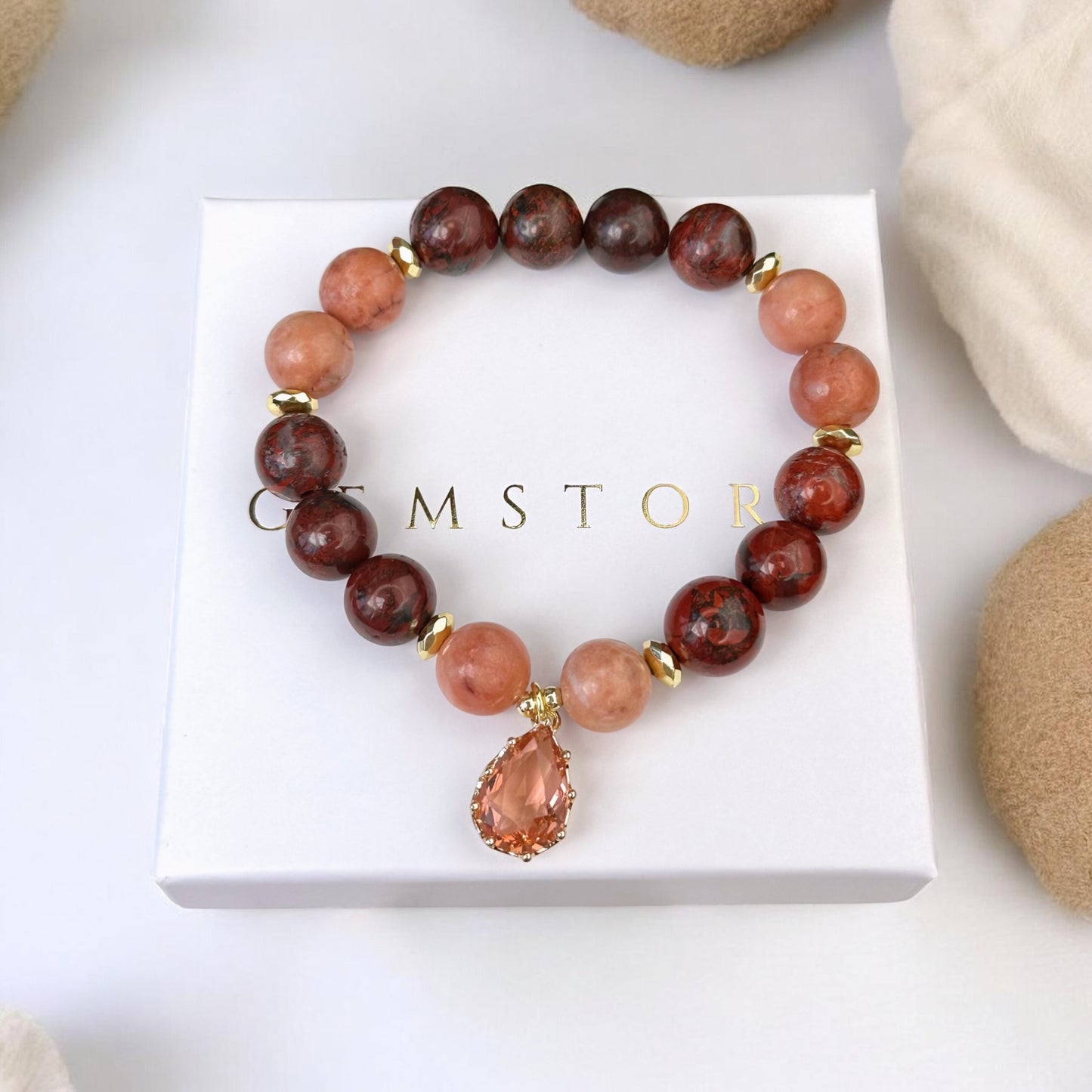 Sarkanās Jašmas un Rozā Avanturīna rokassprādze (Jašma, Avanturīns, 10mm. Aizsardzībai, drosmei un mīlestībai.)