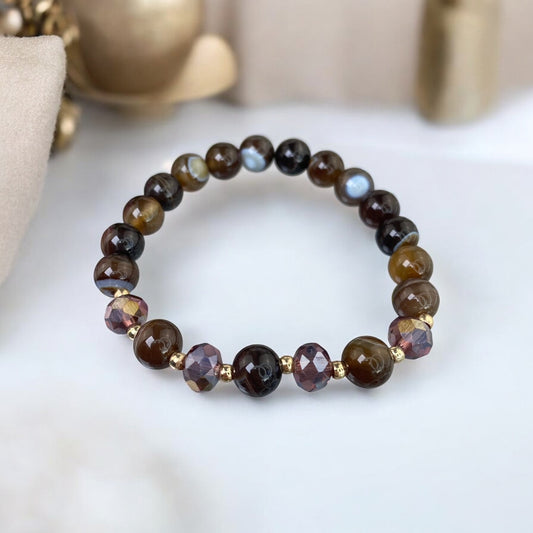 Ahāta rokassprādze ar dekoratīviem kristāliem (Ahāts 8mm)