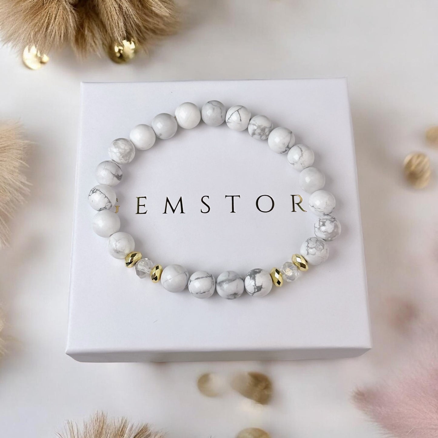 Hovlīta rokassprādze ar kristāliņiem (Hovlīts, 8mm)