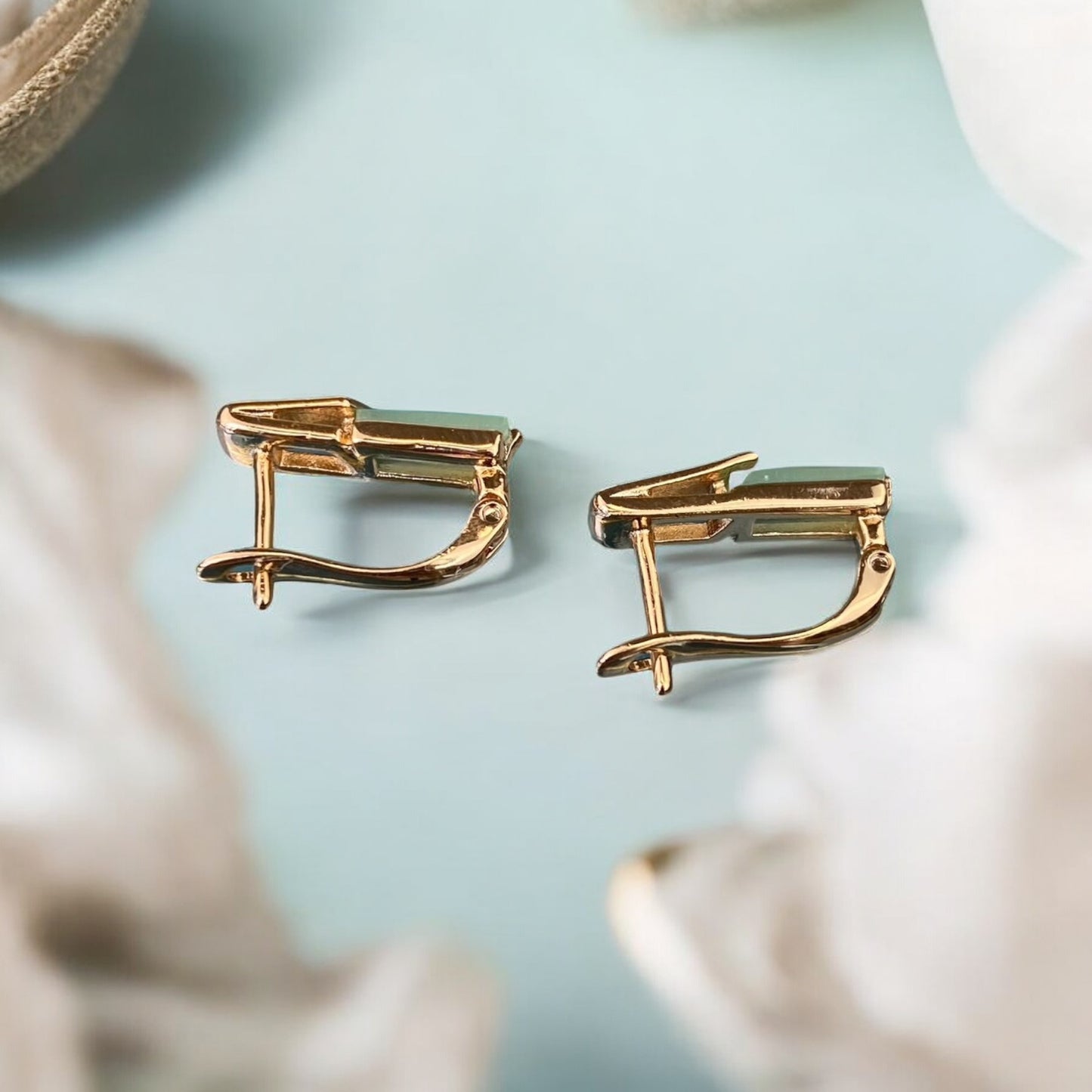 Gold Plated Stainless Steel Earrings with green decorative crystal