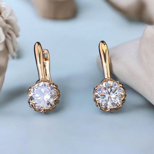 Gold Plated Stainless Steel Earrings with decorative crystal