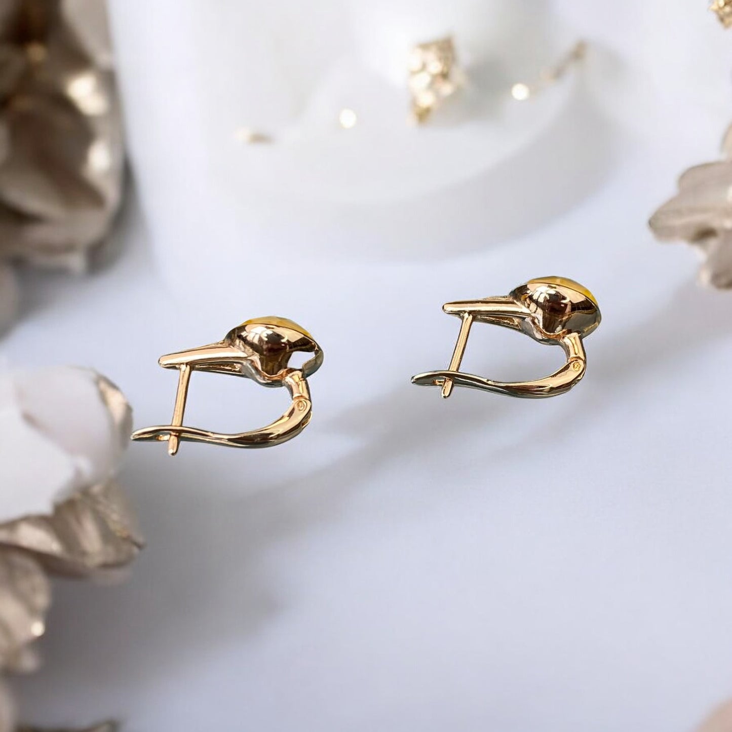 Gold Plated Stainless Steel Earrings with yellow decorative crystal