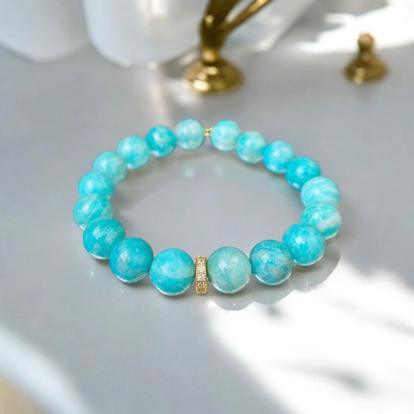 Amazonīta rokassprādze (Amazonīts, 10mm. Mieram, pašapziņai un sapņu piepildīšanai.)