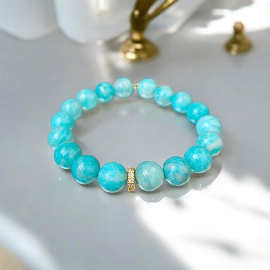 Amazonīta rokassprādze (Amazonīts, 10mm. Mieram, pašapziņai un sapņu piepildīšanai.)