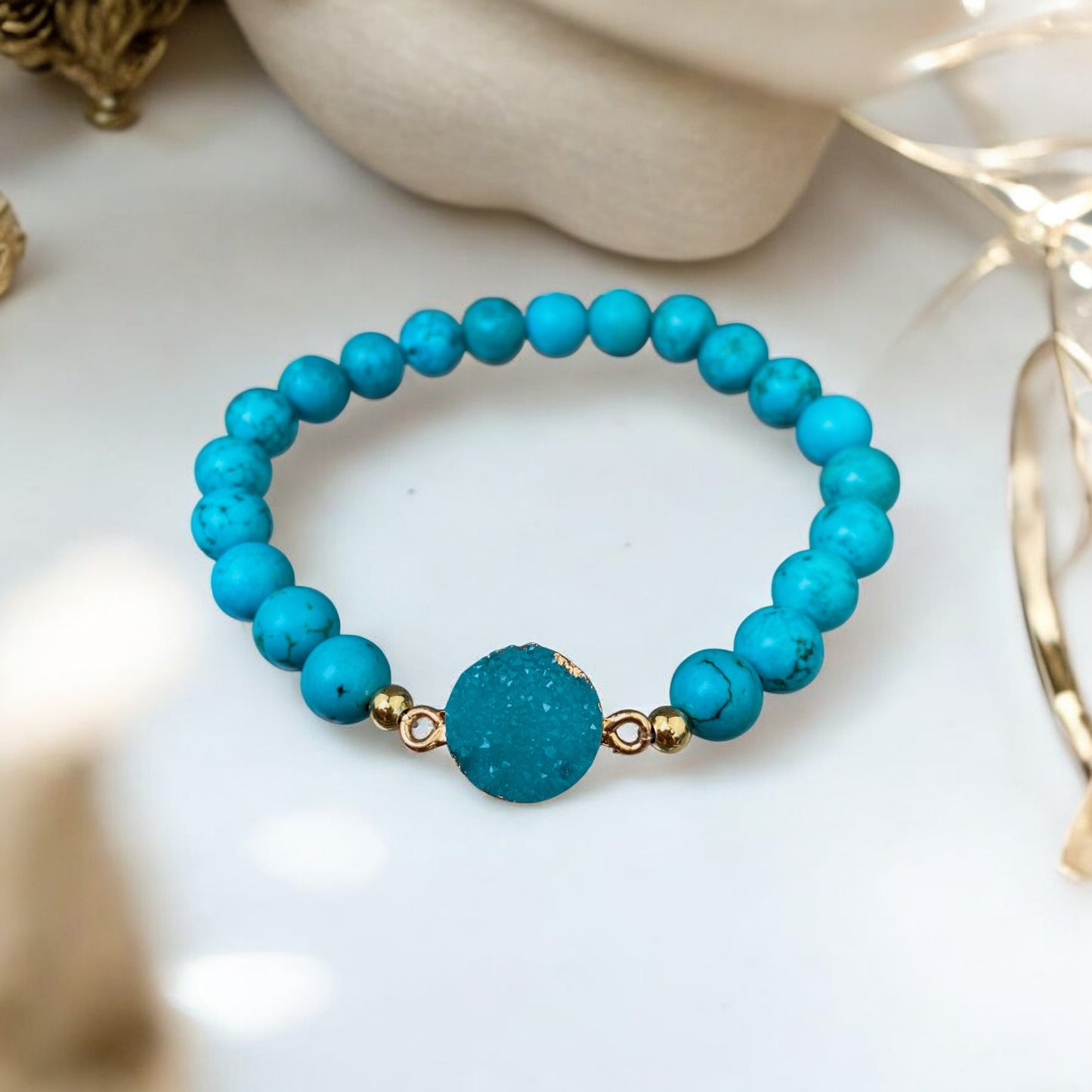 Magnezīta rokassprādze ar Kvarca drūzu (Magnezīts, 8mm)